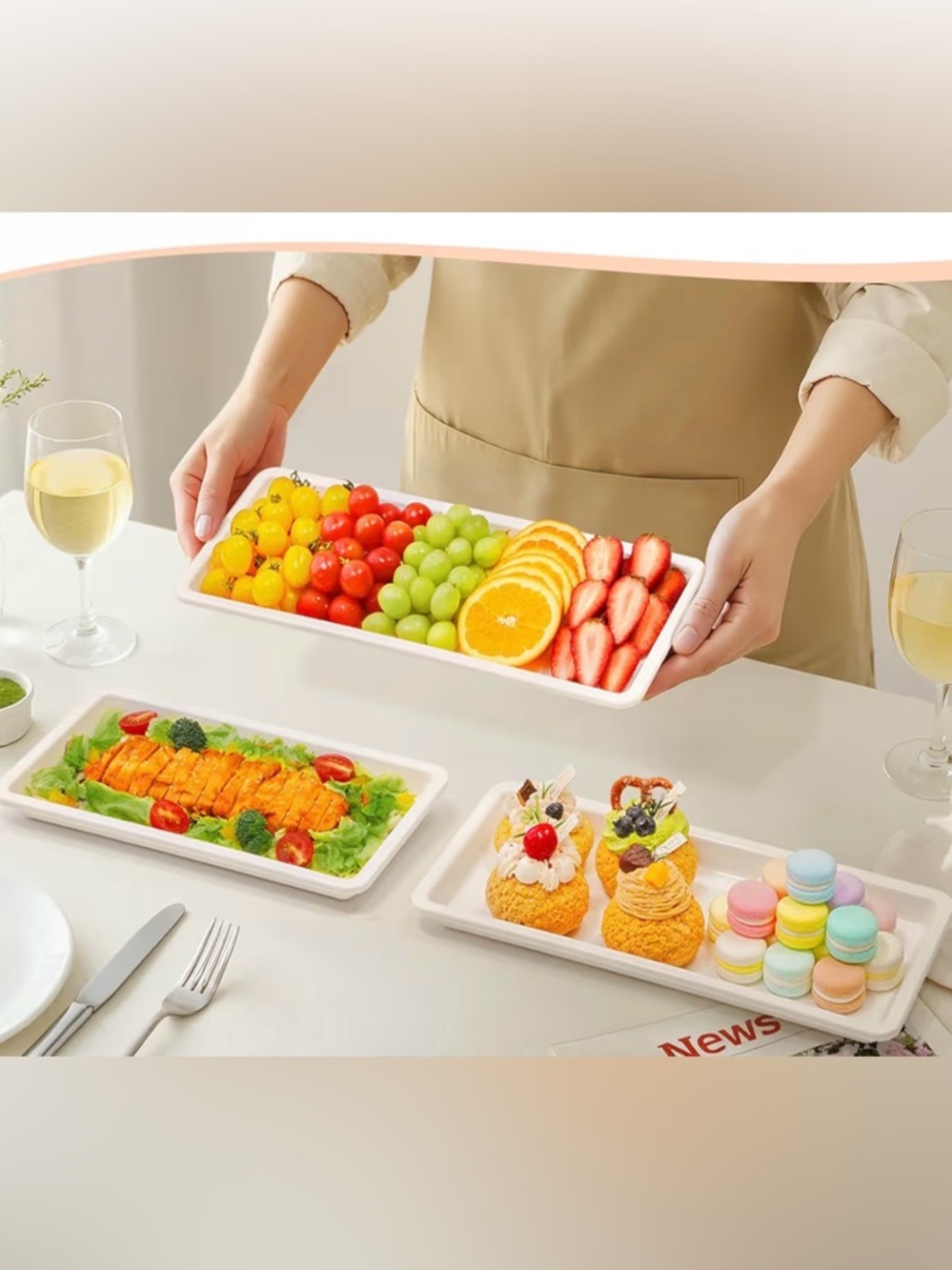 3-Piece Rectangular Serving Trays - White (Set)